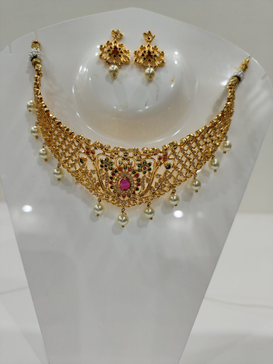 Gold Plated Choker With Earrings