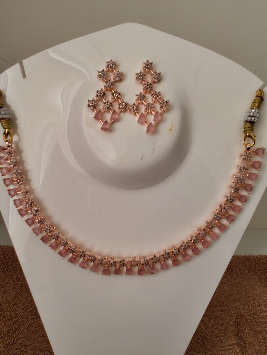 Elegant Rose Gold Necklace with AD stones