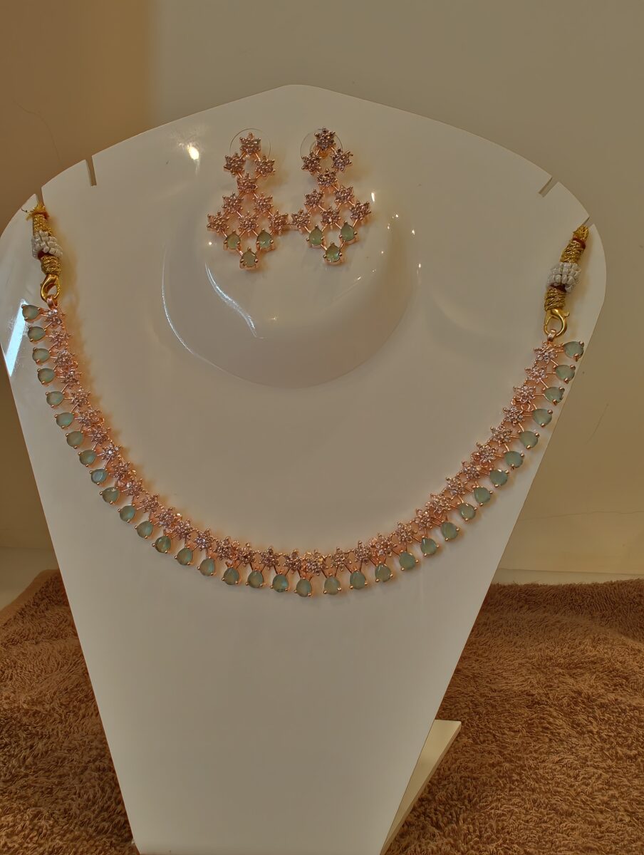 Elegant Rose Gold Necklace with White AD stones