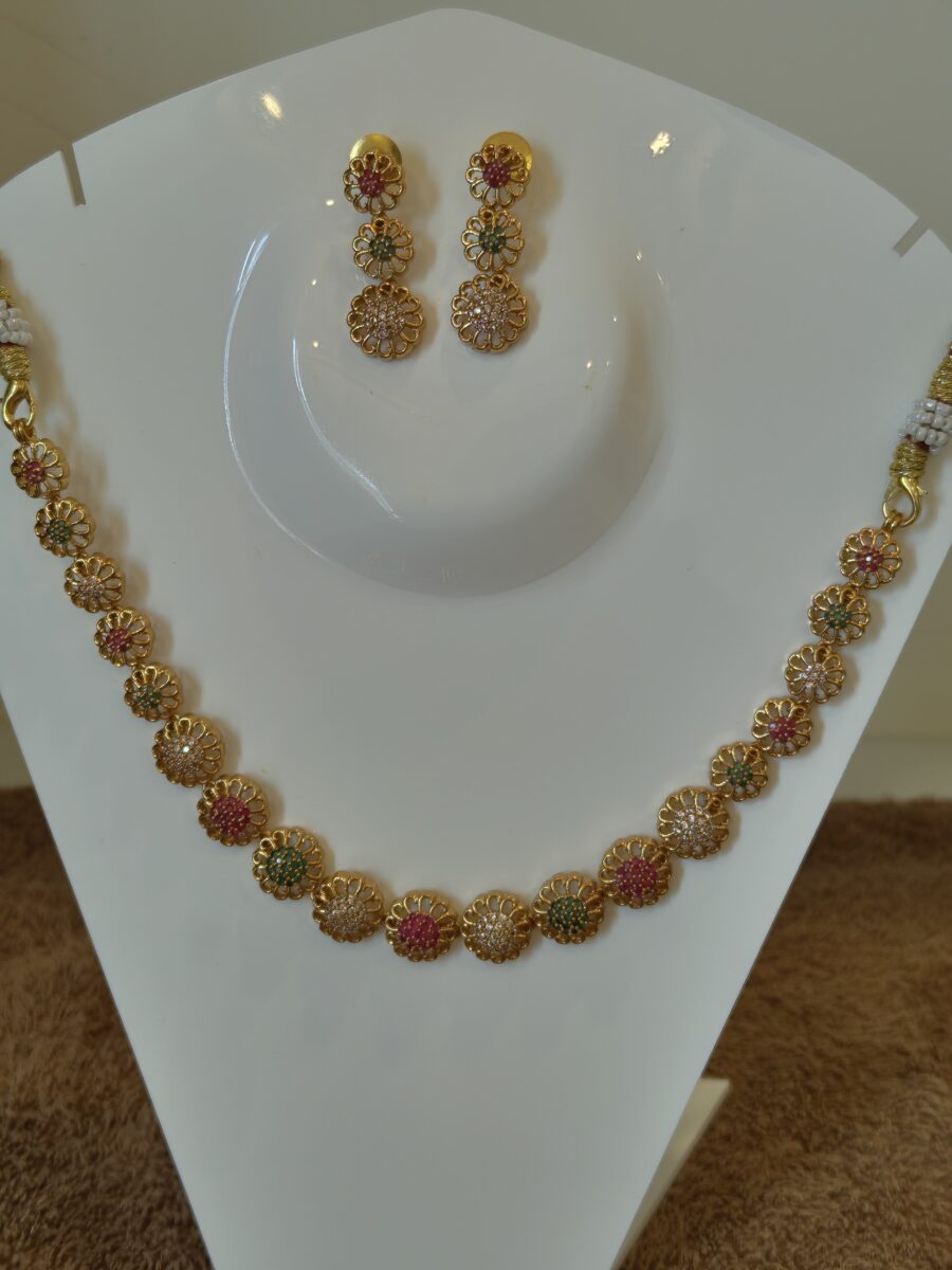 Elegant Gold Plated Necklace with Multicolor AD Stones